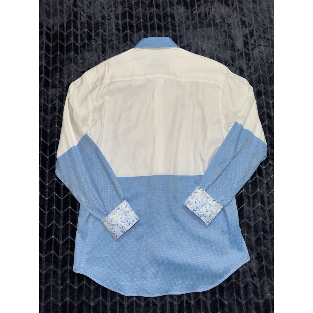Bugatchi Uomo Men White Blue Floral Embroidered Shaped Fit Button Down Sz M - Picture 7 of 10